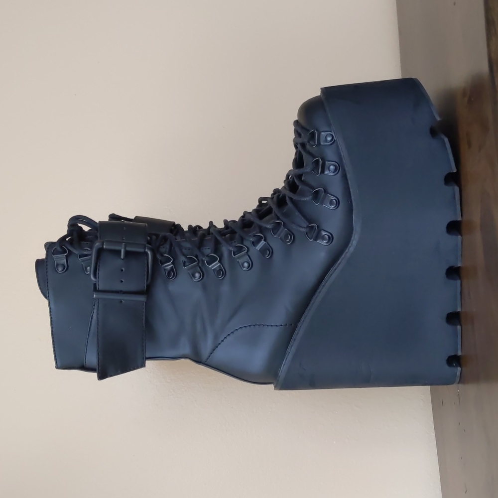 Black Platform Wedge Boots Vegan